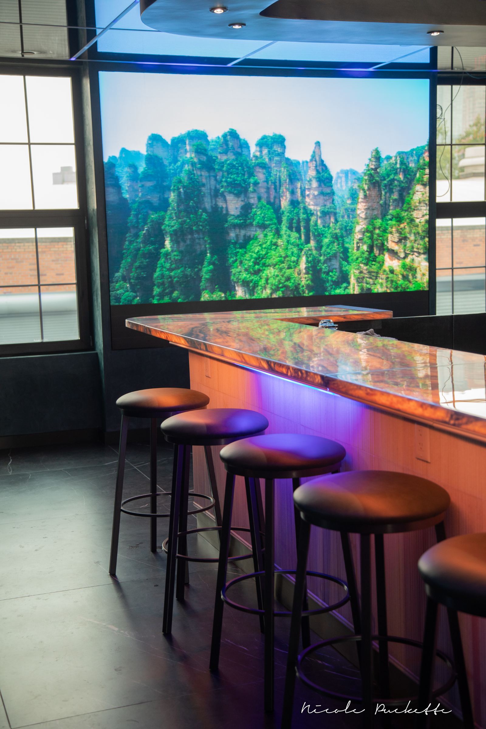 Elevated bar with mountain LED